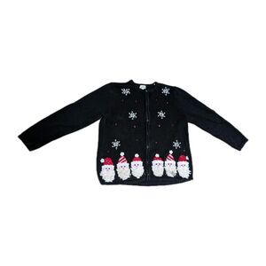 Classic Elements Cardigan Christmas Women's M Black Zip 3D Santa Christmas Party